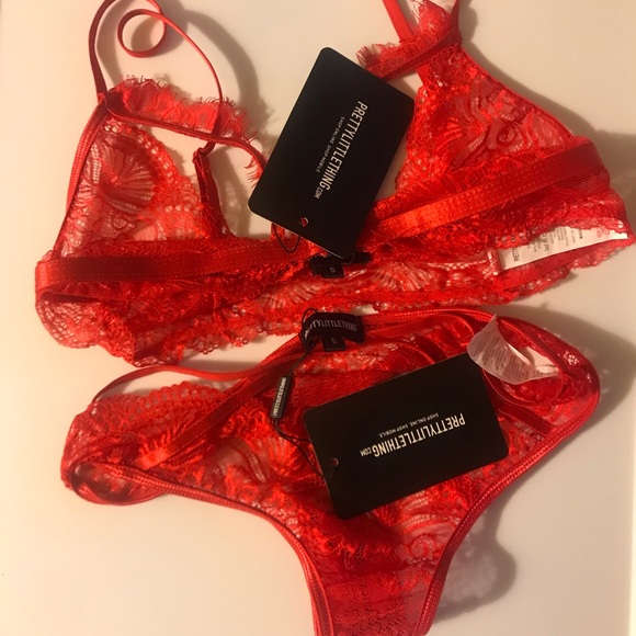 NWT PrettyLittleThing S Red Lace Lingerie Set - Picture 3 of 3